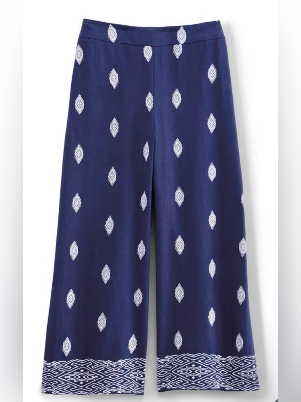Soft Surroundings Lohara Linen Blend Crop Pants Medieval Blue Wide Leg Trim Sz L